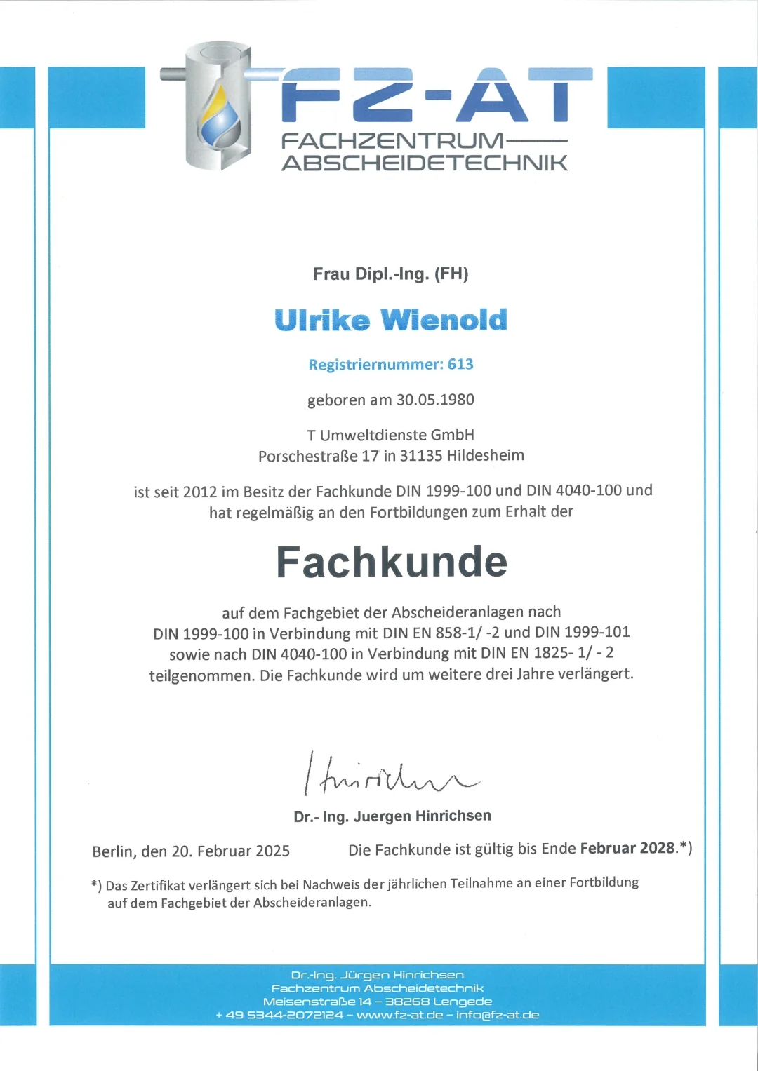 Fachkunde DIN 1999-100 & DIN 4040-100