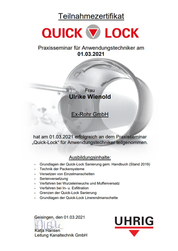 Zertifikat Quick-Lock