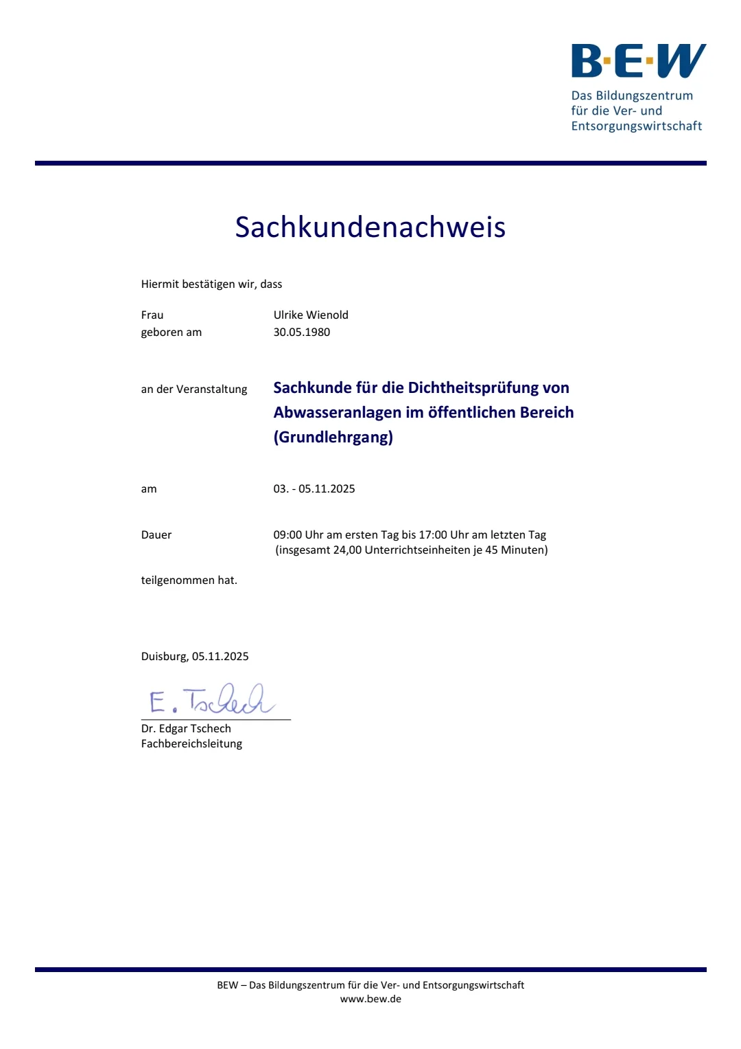 Sachkundenachweis DIN EN 1610